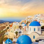 Santorini sunset over the village of Oia in Greece