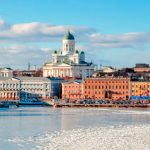 Helsinki cityscape with Helsinki Cathedral in winter, Finland